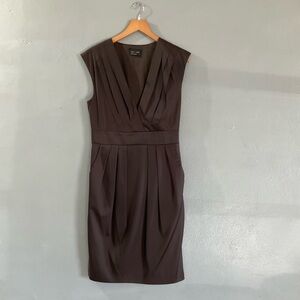 Max & Cleo Brown Pleated Wrap Sheath Dress